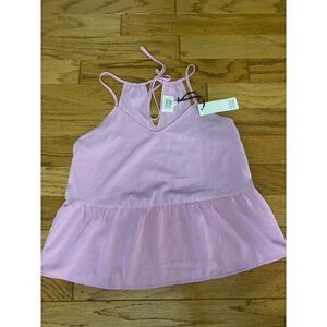 NWT Olive & Oak Pink Sleeveless keyhole tied back peplum Top Size Small